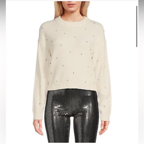 🔥Take 50% OFF-C&V Chelsea &Violet Rhinestone Encrusted Cropped Sweater,Size-XXL - Picture 1 of 11